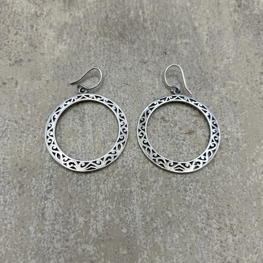 Silpada W1980 Sterling Silver Filigree Round Hoop Dangle Earrings
